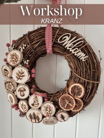 bNaturkranz-Workshop | BrandLinge Naturkranz-Workshop mit Brandmalerei auf Holz von BrandLinge