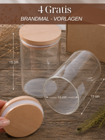2er-Set Vorratsgläser mit Buchendeckel und 4 Gratis-Brandmalerei-Vorlagen