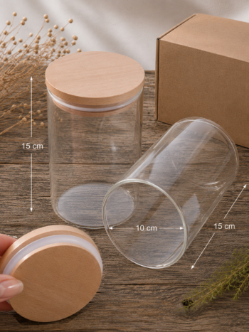 2 Vorratsgläser mit FSC® Buchenholzdeckel (1200 ml) für Brandmalerei, Lasergravuren und kreative DIY-Projekte.
