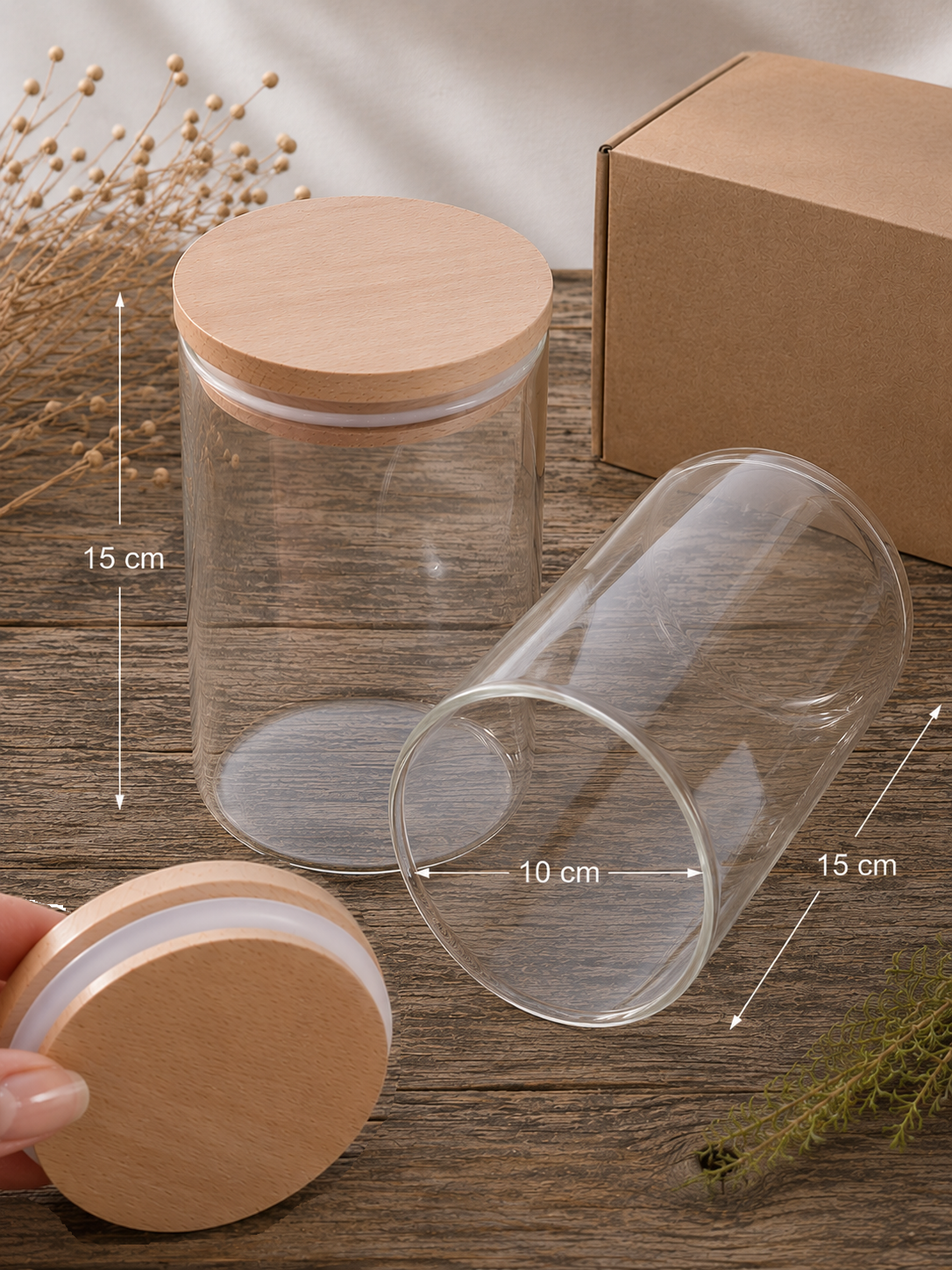 2er-Set Vorratsgläser mit Buchenholzdeckel – Brandmalerei 2 Vorratsgläser mit FSC® Buchenholzdeckel (1200 ml) für Brandmalerei, Lasergravuren und kreative DIY-Projekte.